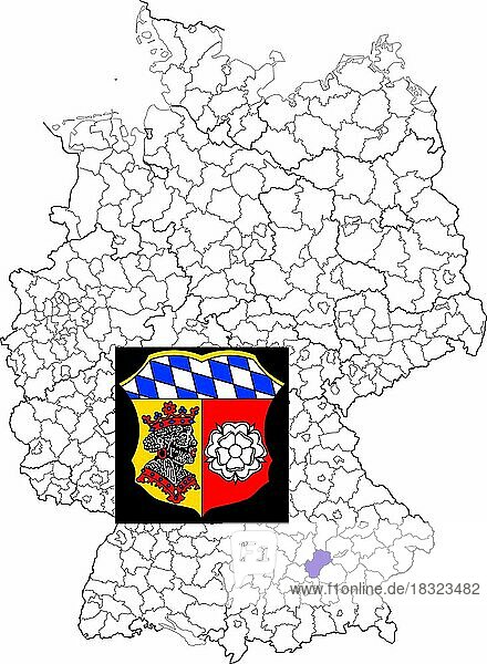 Landkreis Freising  in Bayern  Lage des Landkreis innerhalb von Deutschland  Wappen  mit Landkreiswappen (nur redaktionelle Verwendung) (amtliches Hoheitszeichen) (werbliche Nutzung gesetzlich beschränkt)