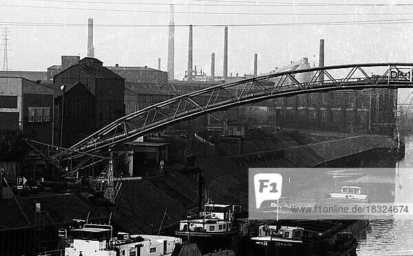 The Ruhr area  country and people  work  life  leisure in the area in 1976.Duisburg Kanal  Germany  Europe