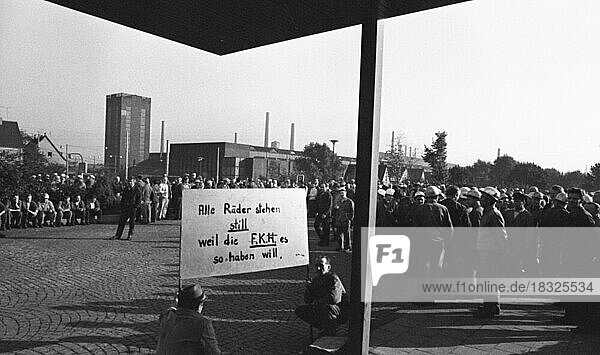 The expansion of the spontaneous strikes in September 1969 extended to the Ruhr area. The photo shows the strike action in the Ruhr area  Germany  Europe