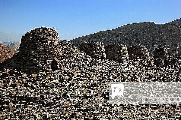 The beehive tombs of Al-Ayn are the most famous tombs in the area between the towns of Bat and Al-Ayn in the Hajar Mountains of Oman because of their good state of preservation and location on the edge of Jebel Misht (Ridge Mountain) . The tombs were inscribed on the Unesco World Heritage List in 1988