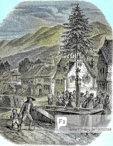 Neujahrstag 1884 in den Vogesen  Dorf  Frankreich  Historisch  digital resturierte Reproduktion einer Vorlage aus dem 19. Jahrhundert  Europa