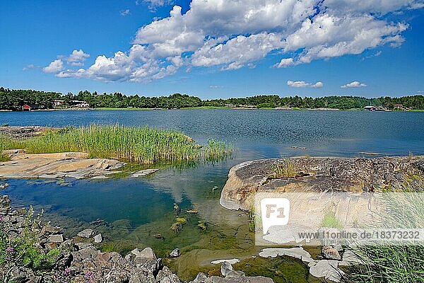 Shallow bay with crystal clear water  archipelago and rocks  summer  Aland Islands  Finland  Europe