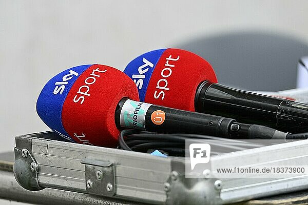 SKY Sport microphones in metal case  logo  PreZero Arena  Sinsheim  Baden-Württemberg  Germany  Europe