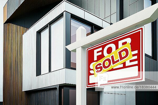 Schild Verkaufte Immobilie vor einem neuen modernen Haus  gererative AI