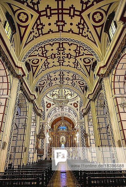 Basilica and Convent of San Francisco of Lima  Central Nave and ceiling  Lima  Peru  South America