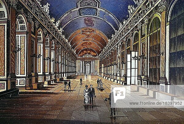 Versailles  Galerie des Glaces  Spiegelgalerie  Spiegelsaal  Historischer Kupferdruck  ca 1890  Frankreich  Europa