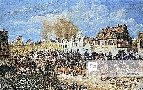 Entry of General Werder in Strasbourg after the capitulation on 30 September 1870  illustrated war history  German  French war 1870-1871  Germany  France  Europe