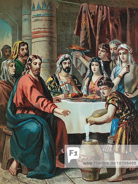 Biblical Story  The Wedding in Sana  Cana  Kanah Chrome lithograph from a house Bible  ca 1870