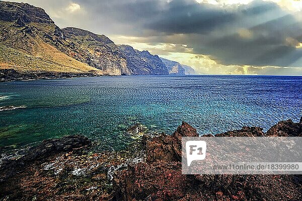 The Los Gigantes cliff near Faro de Teno  thunderclouds  Buenovista  Tenerife  Spain  Europe