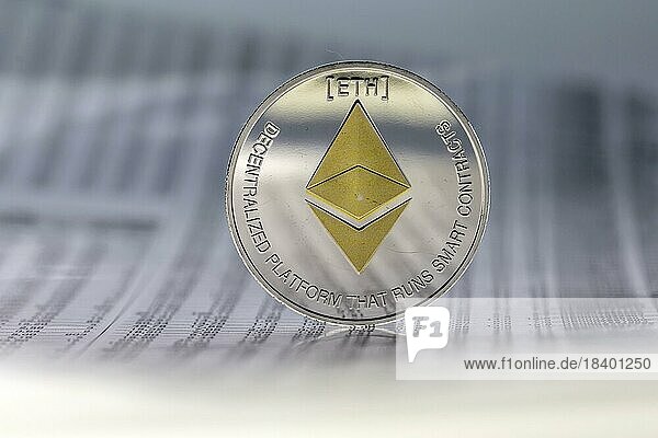 Ethereum  symbolic cryptocurrency coin  studio shot  Germany  Europe