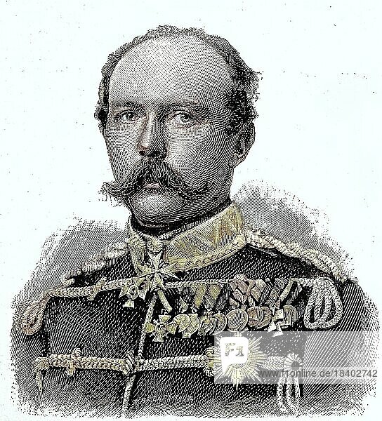 Prince Friedrich Carl Nicolaus of Prussia  1828  1885  was the son of Prince Karl of Prussia and his woman  Princess Marie of Saxe-Weimar-Eisenach  Situation at the time of the Franco-Prussian War  1870-1871  Historical  digitally restored reproduction from a 19th century original