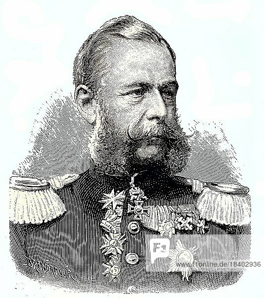 Georg Friedrich Alfred Graf von Fabrice  1818  1891  was a Saxon general of cavalry and chairman of the Saxon General Ministry from 1876 until his death. For more than 24 years he was Saxon Minister of War and served four Saxon kings  Situation from the time of the Franco-Prussian War  1870-1871  Historical  digitally restored reproduction from a 19th century original