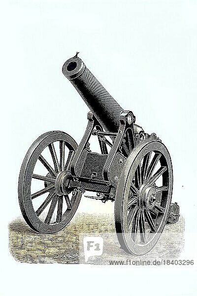 Kurze 15-cm-Kanone  Deutschland  verwendet im Deutsch-Französischen Krieg 1870  1871  Historisch  digital restaurierte Reproduktion von einer Vorlage aus dem 19. Jahrhundert  Europa