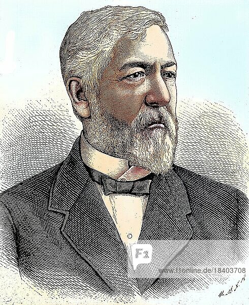 James Gillespie Blaine (31. Januar 1830 bis 27. Januar 1893) war ein US-amerikanischer Politiker der Republikaner  der 1881 für einige Monate Außenminister war  Historisch  digital restaurierte Reproduktion von einer Vorlage aus dem 19. Jahrhundert