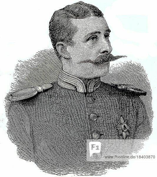 Prince Heinrich von Battenberg  Henry Maurice  Heinrich Moritz  1858  1896  was a morganatic descendant of the Grand Ducal House of Hesse and later became a member of the British Royal Family through his marriage to Princess Beatrice  Historical  digitally restored reproduction from a 19th century original