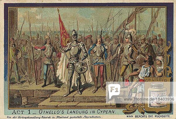 Bildserie Othello  Oper von Verdi  Akt 1  Othello landet in Zypern  digital restaurierte Reproduktion eines Sammelbildes von ca 1900