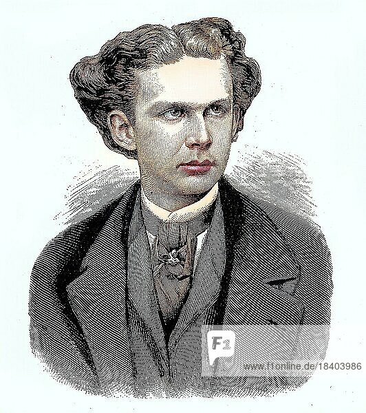 Ludwig II  Ludwig Otto Friedrich Wilhelm  Louis Otto Frederick William  1845  1886  was King of Bavaria from 1864 until his death in 1886  He is sometimes called the Swan King  the Fairy Tale King  Situation from the time of the Franco-Prussian War or Franco-Prussian War  1870-1871  Historical  digitally restored reproduction from a 19th century original