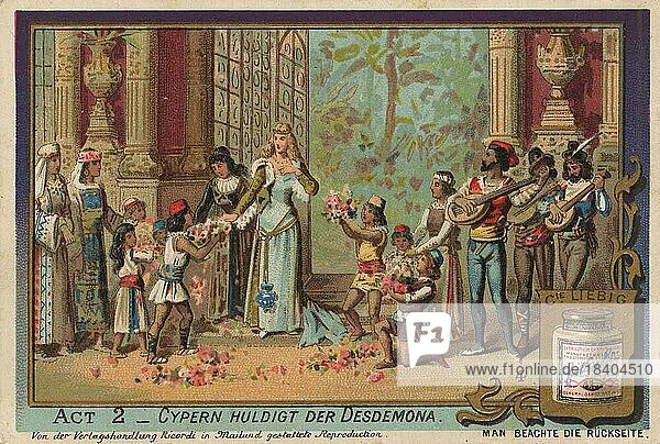 Bildserie Othello  Oper von Verdi  2. Akt  Zypern huldigt der Desdemona  digital restaurierte Reproduktion eines Sammelbildes von ca 1900