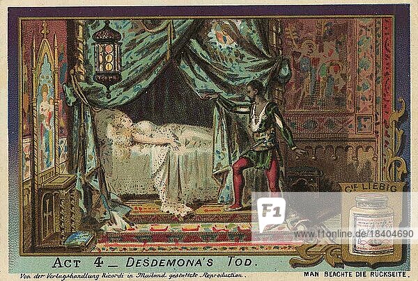 Bildserie Othello  Oper von Verdi  4. Akt  Desdemona Tod  digital restaurierte Reproduktion eines Sammelbildes von ca 1900