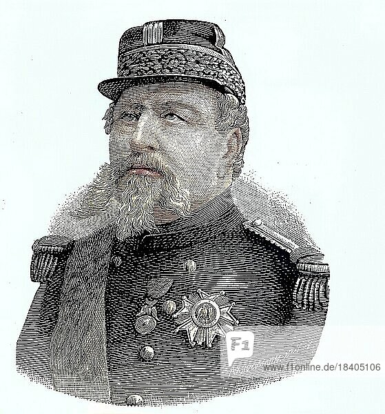 Edmond Leboeuf  1809  1888  war ein Marschall von Frankreich  Situation aus der Zeit des Deutsch-Französischen Krieges  1870-1871  oder Deutsch-Französischen Krieges  Historisch  digital restaurierte Reproduktion von einer Vorlage aus dem 19. Jahrhundert