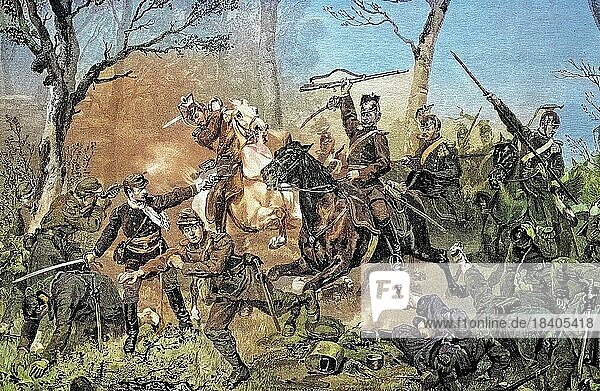 Military Persons in the Franco-Prussian War 1870  1871  An Attack during the Franco-Prussian War or the Franco-Prussian War  Historical  digitally restored reproduction from a 19th century original