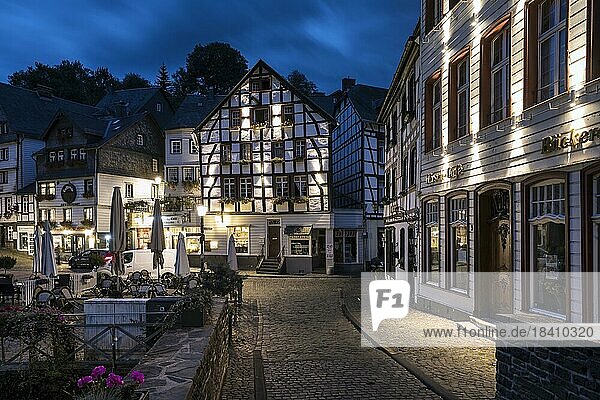 Historic Old Town Monschau in the Evening  Northern Eifel  Eifel  Monschau  North Rhine-Westphalia  North Rhine-Westphalia  Germany  Europe