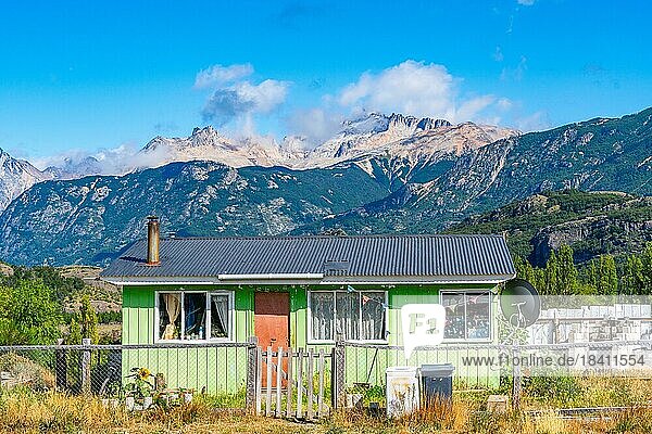 Green home in the village of Villa Cerro Castillo  Cerro Castillo National Park  Aysen  Patagonia  Chile  South America