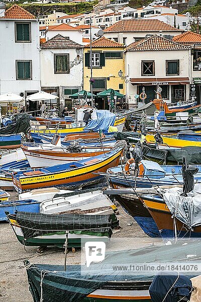 Fishing boats and houses  Câmara de Lobos  Madeira  Portugal  Europe