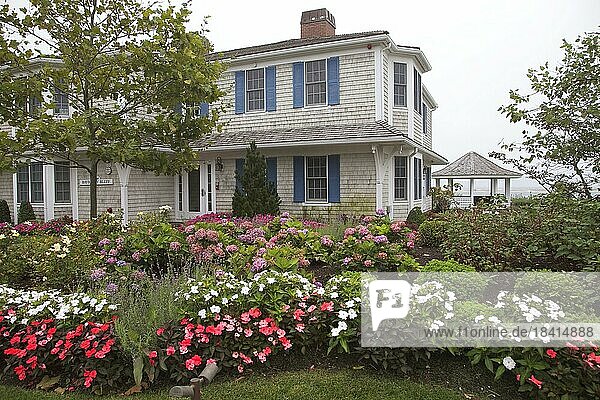 Residence with flower garden  coastal architecture  Cape Cod  Massachusetts  USA  North America