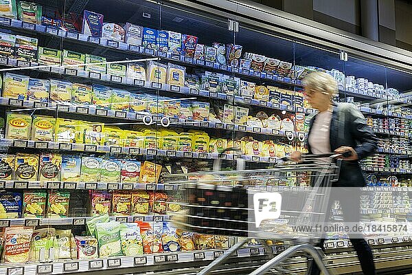 Elderly woman shopping in supermarket  Radevormwald  Germany  Europe