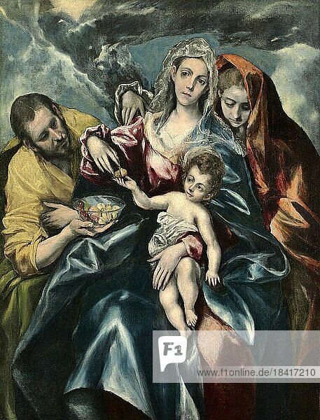 Die Heilige Familie mit Maria Magdalena  ca 1590  Gemälde von El Greco  Historisch  digital restaurierte Reproduktion einer Vorlage aus der damaligen Zeit