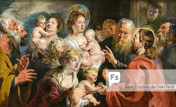 Let the little children come to me  Painting by Jacob Jordaens  Historical  Digitally restored reproduction of a historical work of art
