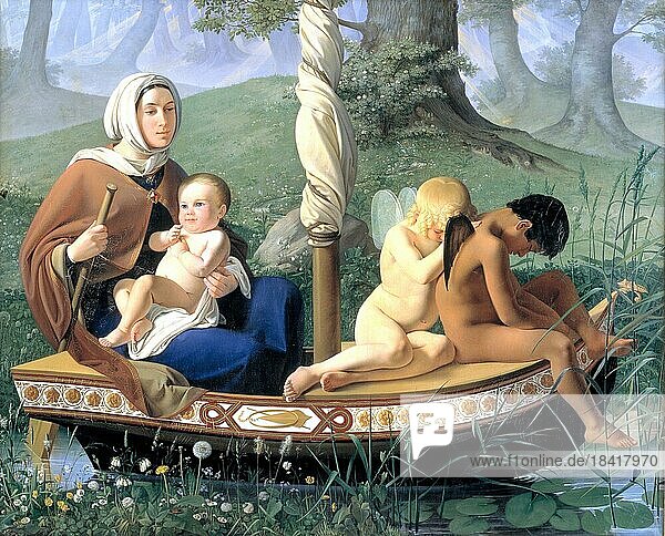 Childhood. From the series The Four Ages of Man  painting by Ditlev Blunck  Historical  digitally restored reproduction from a historical work of art