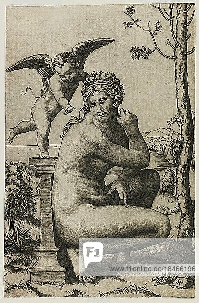 Die kauernde Venus  römische Göttin der erotischen Liebe und der Schönheit  Historisch  digital restaurierte Reproduktion einer Vorlage aus der damaligen Zeit