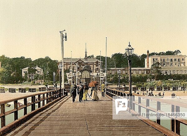 Pier in Heringsdorf  Mecklenburg-Western Pomerania  Germany  Historic  Photochrome print from the 1890s  Europe