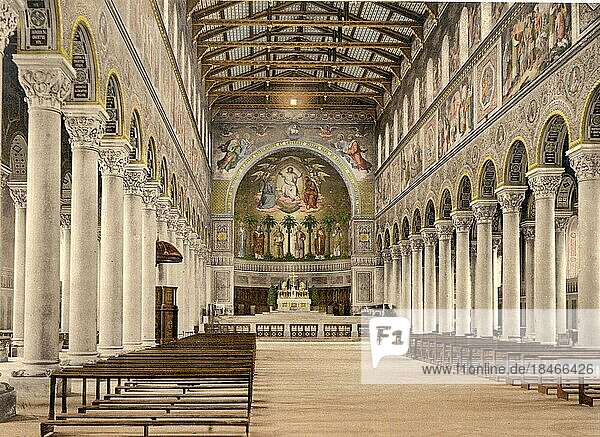 Innenansicht der Basilika Kloster Sankt Bonifaz in München  Bayern  Deutschland  Historisch  digital restaurierte Reproduktion einer Photochromdruck aus den 1890er-Jahren  Europa