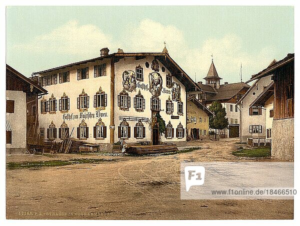 Centre of Oberammergau in Bavaria  Germany  Historic  digitally restored reproduction of a photochromic print from the 1890s  Europe