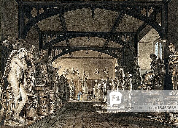Ashmolean Museum  Ashmolean Museum of Art and Archaeology  Oxford  Panoramablick auf die Statuengalerie  England  Historisch  digital restaurierte Reproduktion einer Vorlage aus der damaligen Zeit