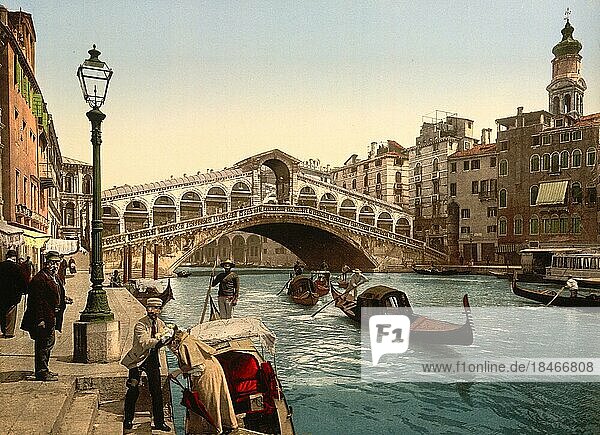 The Rialto Bridge  Rialto Bridge  in Venice circa 1890  Italy  Historic  digitally restored reproduction from an 18th or 19th century original  Europe