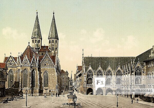 Old Town Market in Braunschweig  Lower Saxony  Germany  Historic  digitally restored reproduction of a photochromic print from the 1890s  Europe
