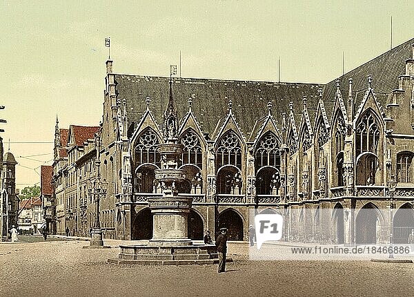 Old Town Hall in Braunschweig  Lower Saxony  Germany  Historic  digitally restored reproduction of a photochromic print from the 1890s  Europe