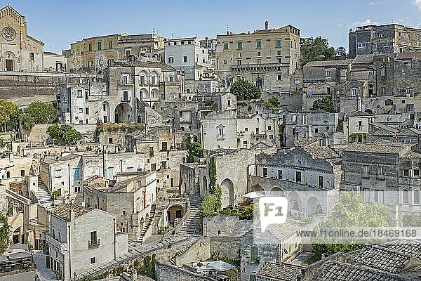 Sasso Barisano district at the Sassi di Matera complex of cave dwellings in the ancient town of Matera  capital city in Basilicata  Southern Italy