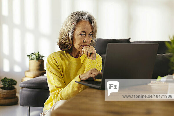 Mature freelancer working on laptop at home