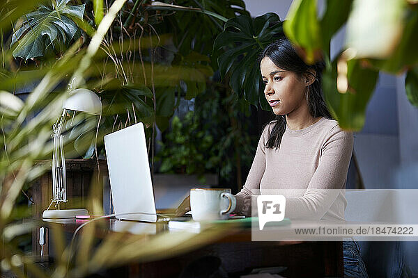 Freelancer working on laptop at loft office