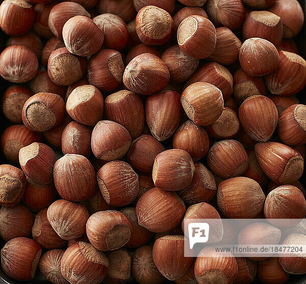 Full frame of heap of hazelnuts