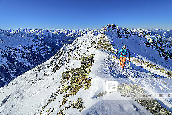 Austria  Tyrol  Female hiker on summit of Innerer Falk mountain