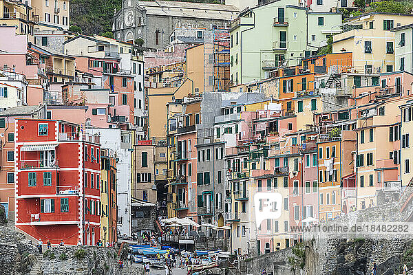 Italy  Liguria  Riomaggiore  Historic houses of coastal village along Cinque Terre