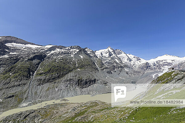 Austria  Carinthia  View of Pasterze glacier and Sandersee lake