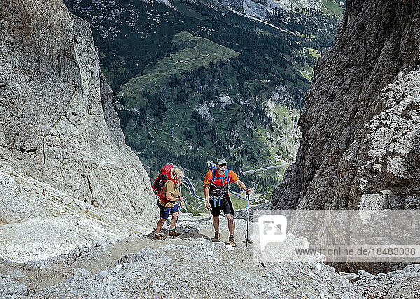 Couple standing on mountain at Dolomites  Italy