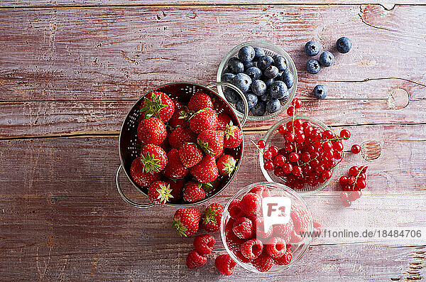 Studio shot of bowls with various berry fruits